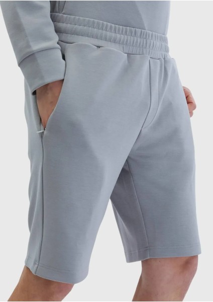 Açık Gri Düz Örme Jogging Fit Spor Bermuda modelleri