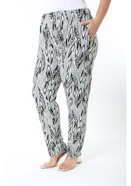 Kışlık Desenli Yüksek Bel Kadın Büyük Beden Pantolon