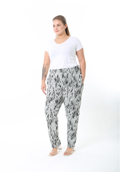 Kışlık Desenli Yüksek Bel Kadın Büyük Beden Pantolon