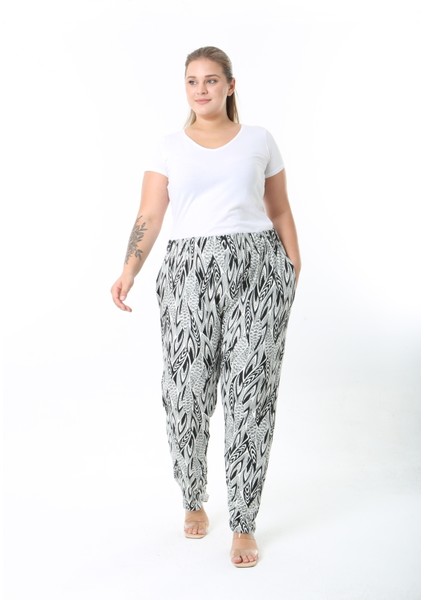 Kışlık Desenli Yüksek Bel Kadın Büyük Beden Pantolon