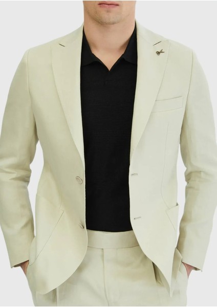 Bej Düz Zeroweight Slim Fit %100 Keten Takım Elbise fırsatları