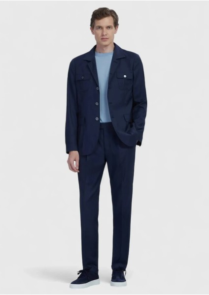 Lacivert Düz Shirt Shoulder Slim Fit %100 Yün Ceket fiyatları