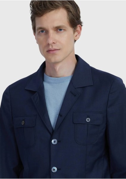 Lacivert Düz Shirt Shoulder Slim Fit %100 Yün Ceket fırsatları