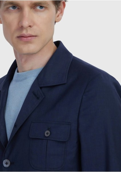 Lacivert Düz Shirt Shoulder Slim Fit %100 Yün Ceket indirimleri