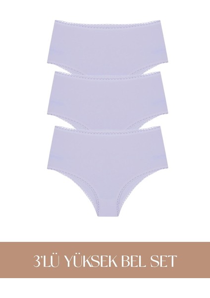 Cotvie Lila Pamuklu Yüksek Bel 3'lü Set külot
