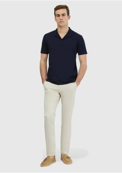 Lacivert Jakarlı Polo Yaka %100 Pamuk T-Shirt