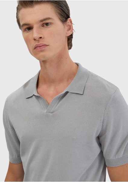 Açık Gri Polo Yaka Düz Örgü Triko modelleri