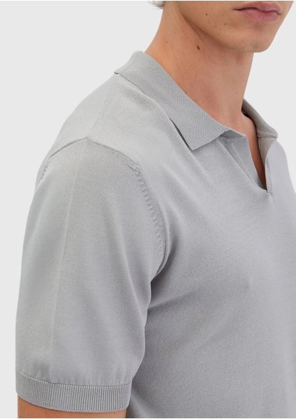 Açık Gri Polo Yaka Düz Örgü Triko indirimleri