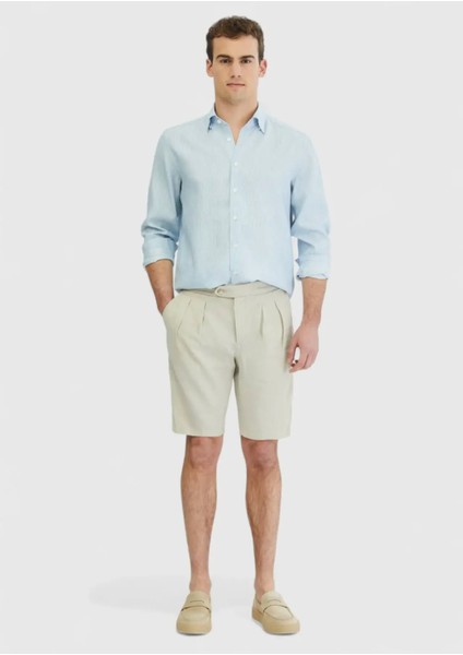 Mavi Çizgili Casual Fit Dokuma Casual Pamuk Karışımlı Gömlek fiyatları