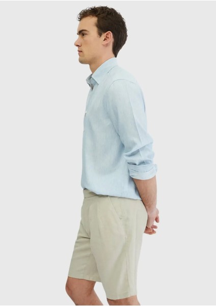 Mavi Çizgili Casual Fit Dokuma Casual Pamuk Karışımlı Gömlek modelleri