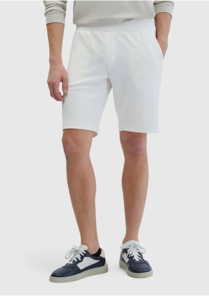 Ekru Düz Örme Jogging Fit Spor Bermuda modelleri