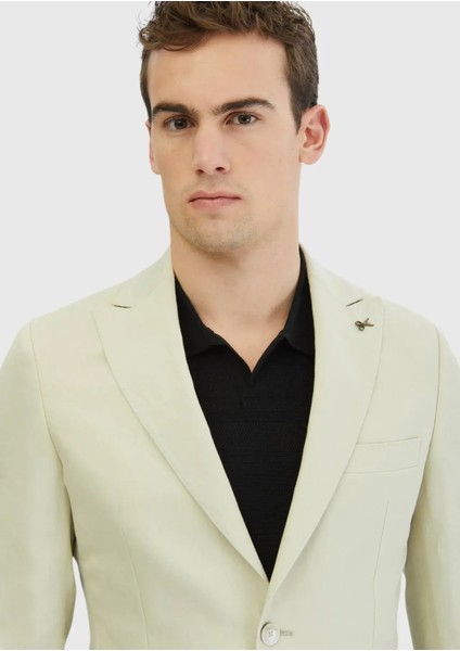 Bej Düz Zeroweight Slim Fit %100 Keten Takım Elbise modelleri