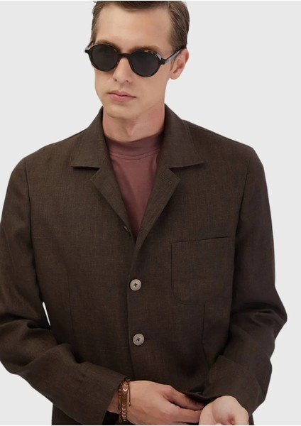 Kahverengi Düz Shirt Shoulder Slim Fit %100 Keten Ceket modelleri