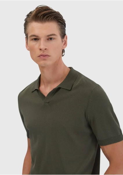 Haki Polo Yaka Düz Örgü Triko modelleri
