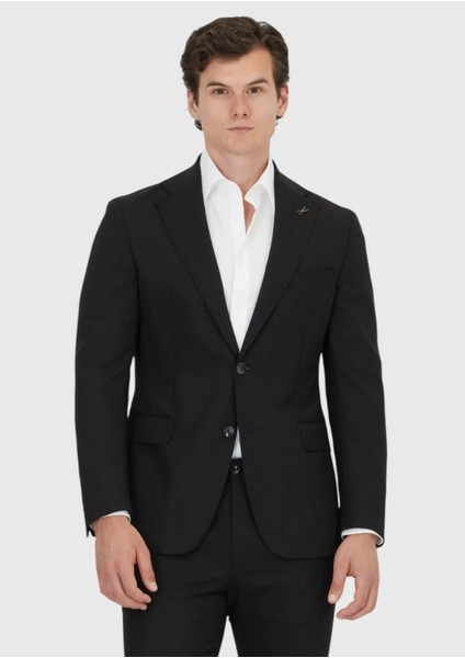 Siyah Düz Shirt Shoulder Slim Fit %100 Yün Ceket