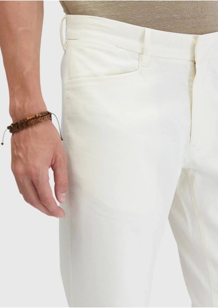Ekru Düz Dokuma Regular Fit Casual Pamuk Karışımlı Pantolon modelleri