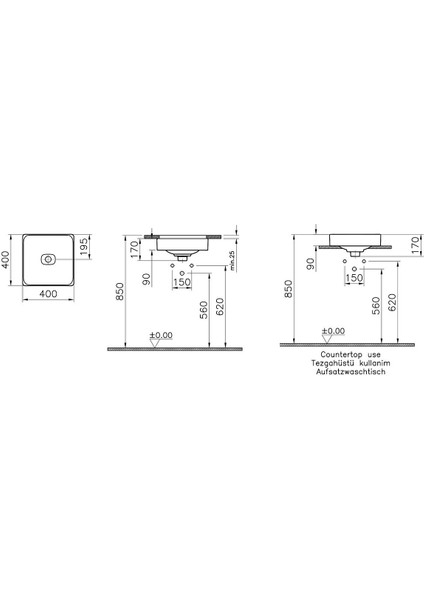 Metropole Çanak Lavabo 7533B003-1398 Kare - 40X40 cm - Armatür Deliksiz - Su Taşma Deliksiz - Beyaz fiyatları