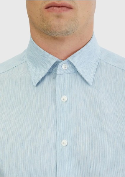 Mavi Çizgili Casual Fit Dokuma Casual Pamuk Karışımlı Gömlek indirimleri