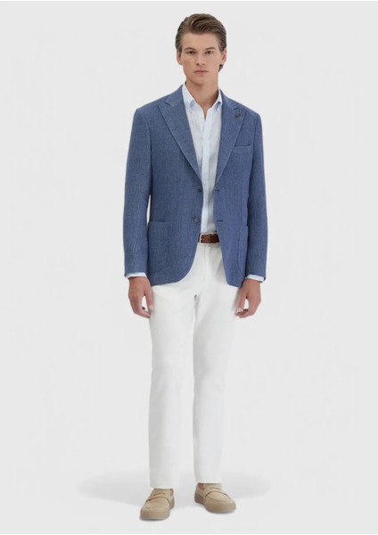 Açık Indigo Düz Shirt Shoulder Slim Fit Keten Karışımlı Ceket fiyatları