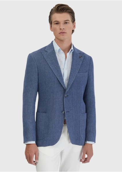 Açık Indigo Düz Shirt Shoulder Slim Fit Keten Karışımlı Ceket modelleri