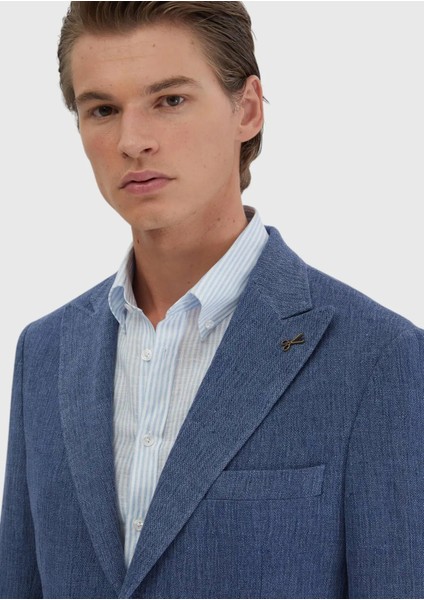 Açık Indigo Düz Shirt Shoulder Slim Fit Keten Karışımlı Ceket fırsatları