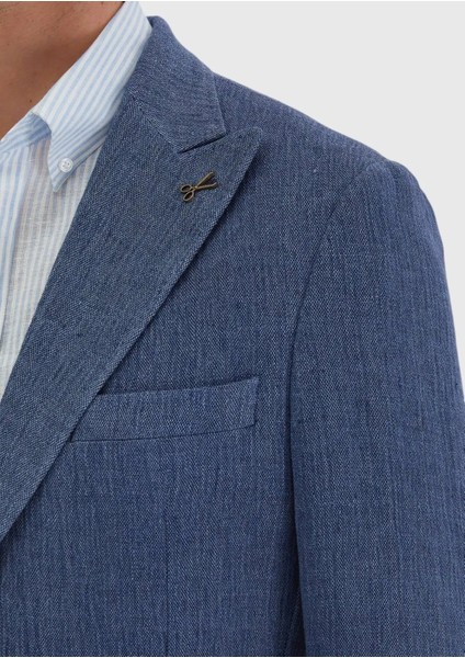 Açık Indigo Düz Shirt Shoulder Slim Fit Keten Karışımlı Ceket indirimleri