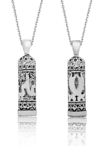 925 Ayar Gümüş Silindir Cevşen Dualı Gümüş Kolye (BC-3A8962)