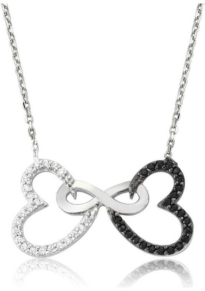 925 Ayar Gümüş Iki Kalp Sonsuzluk Kadın Gümüş Kolye (BC-93E0D4)