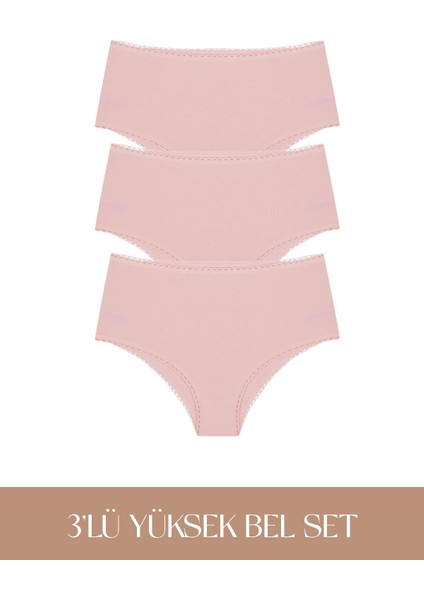 Cotvie Gül Kurusu Pamuklu Yüksek Bel 3'lü Set külot