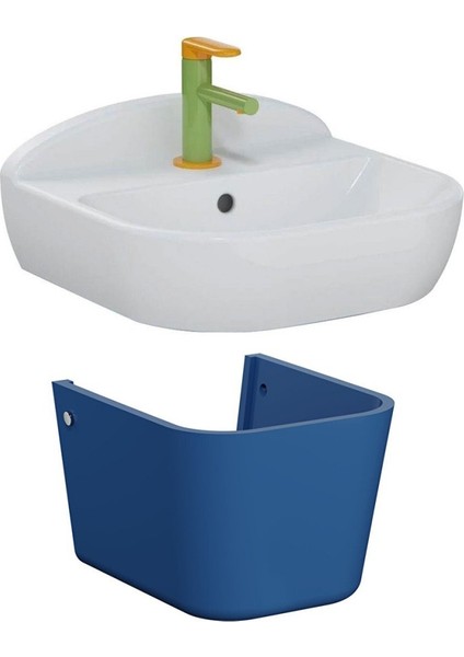 Sento Kids Lavabo ve Yarım Ayak Seti,45 Cm, Beyaz Mavi