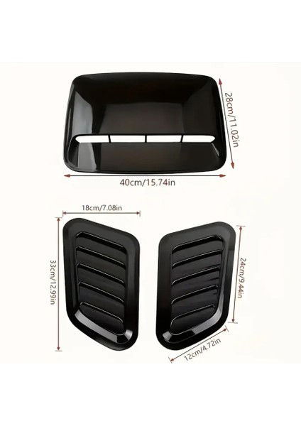 Araba Kaput Üstü Siyah Havalandırma Dekor Vent 3 Parça modelleri