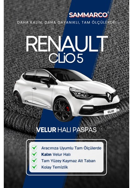 Renault Clio 5 2019-2025 Halı Paspas Velur Paspas Kumaş Paspas Oto Paspas modelleri