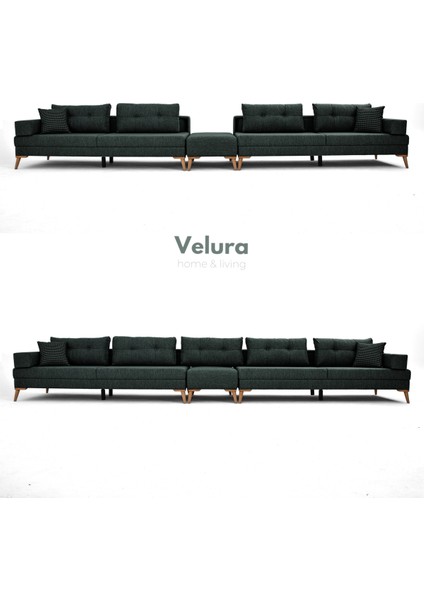 Zeri 3+3+3 Yataklı Puzzle Modüler U Köşe Koltuk Takımı & Puflu Köşe Takımı - Koyu Yeşil 125 fiyatları