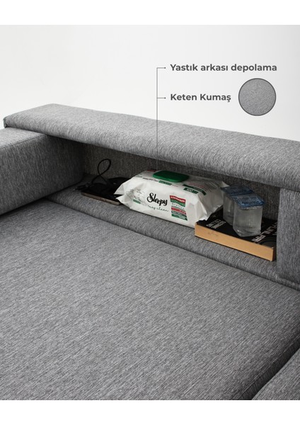 Zeri 3+3+3 Yataklı Puzzle Modüler U Köşe Koltuk Takımı & Puflu Köşe Takımı - Koyu Mavi 118