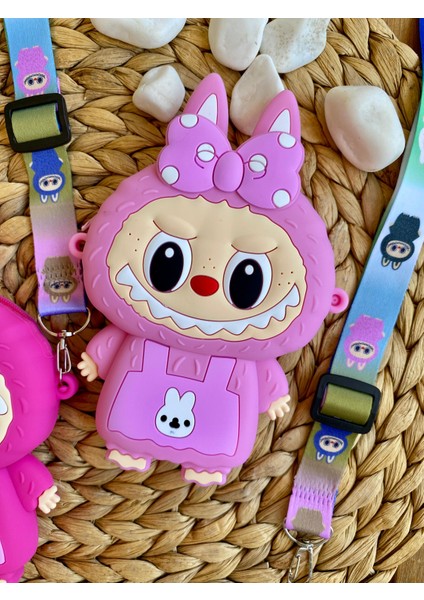 Kız Çocuk Labubu Model Çıkartılabilir Askılı Pembe Renk Tek Gözlü Silikon Yan Çapraz Çanta fırsatları