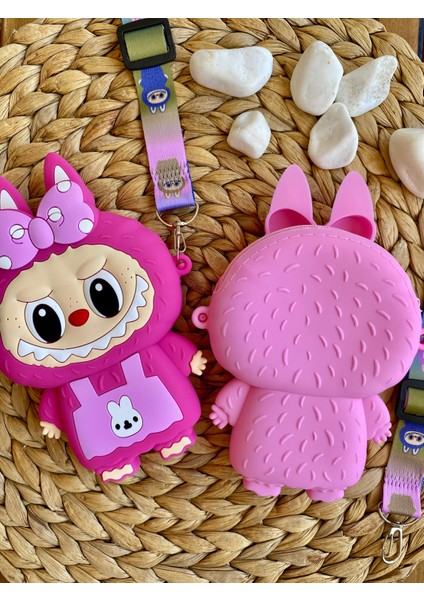 Kız Çocuk Labubu Model Çıkartılabilir Askılı Pembe Renk Tek Gözlü Silikon Yan Çapraz Çanta indirimleri