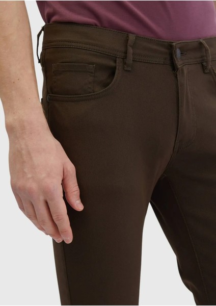 Kahverengi Düz Dokuma Slim Fit Casual Pamuk Karışımlı Pantolon modelleri