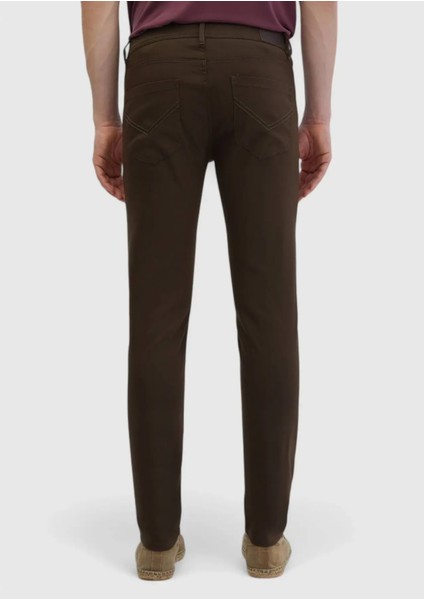 Kahverengi Düz Dokuma Slim Fit Casual Pamuk Karışımlı Pantolon indirimleri