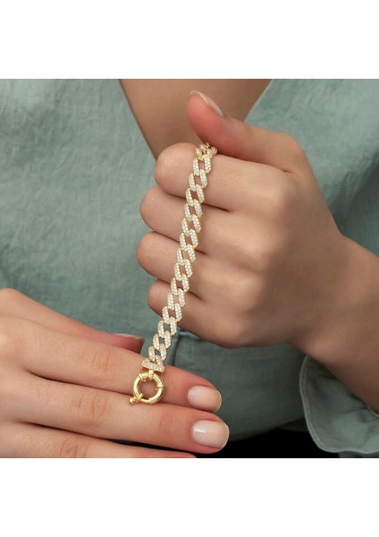925 Ayar Gümüş Gold Taşlı Gurmet Bileklik (BC-C103F7) fırsatları