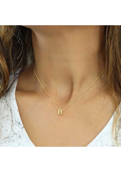 Gümüş Gold 3 Boyutlu B Harf Bayan Kolye (BC-7E1EA4) fiyatları