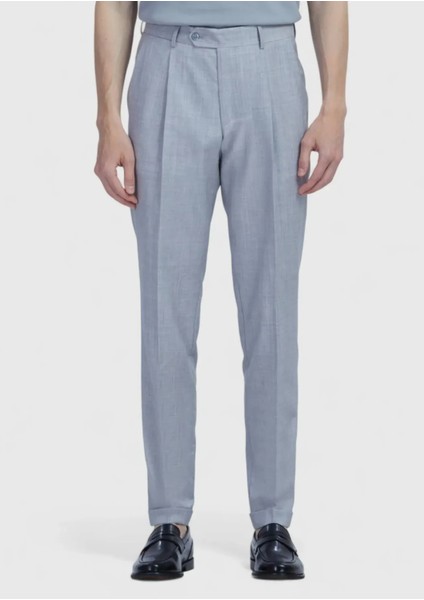 Açık Gri Düz Kumaş Slim Fit Casual %100 Yün Pantolon fiyatları