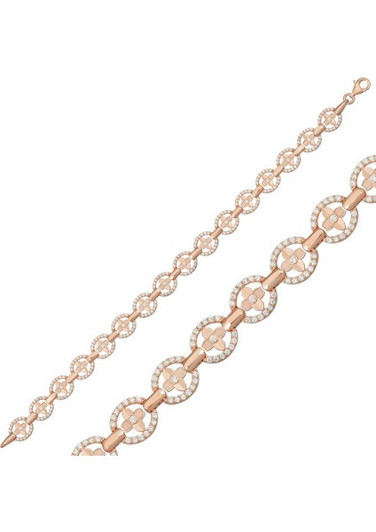 925 Ayar Gümüş Rose Yuvarlak Su Yolu Bileklik (BC-7A3AC9)