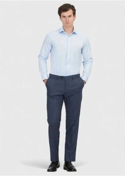 Koyu Mavi Düz Regular Fit Dokuma Klasik %100 Pamuk Gömlek fiyatları