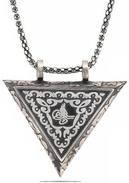 925 Ayar Gümüş Üçgen Içi Açılabilen Tuğra Muskalık Gümüş Kolye (BC-39F3E0)