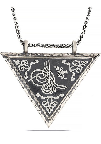 925 Ayar Gümüş Üçgen Içi Açılabilen Tuğra Muskalık Gümüş Kolye (BC-39F3E0)