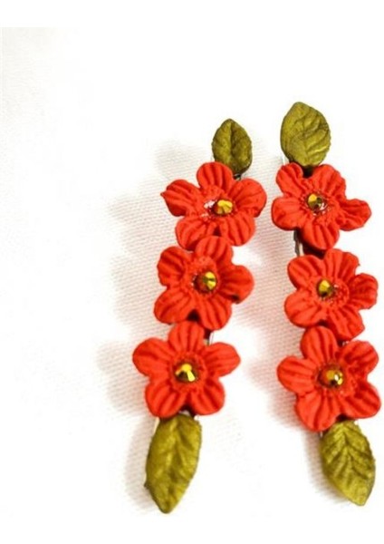 el Yapımı Taşlı Çiçek Desenli Polimer Kil 2’li Set Yan Saç Tokası / 7.5 cm