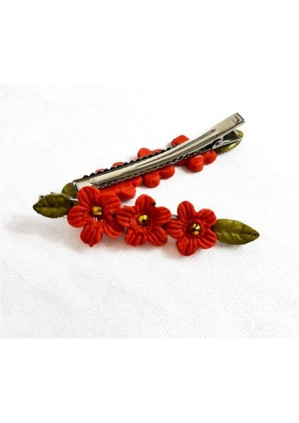 el Yapımı Taşlı Çiçek Desenli Polimer Kil 2’li Set Yan Saç Tokası / 7.5 cm modelleri