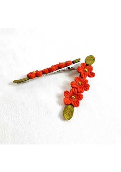 el Yapımı Taşlı Çiçek Desenli Polimer Kil 2’li Set Yan Saç Tokası / 7.5 cm fırsatları