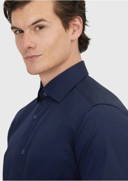 Lacivert Düz Regular Fit Dokuma Klasik %100 Pamuk Gömlek modelleri