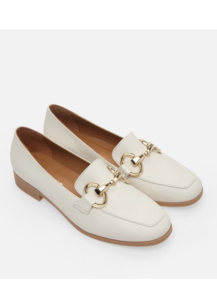 Kadın Deri Ekru Loafer